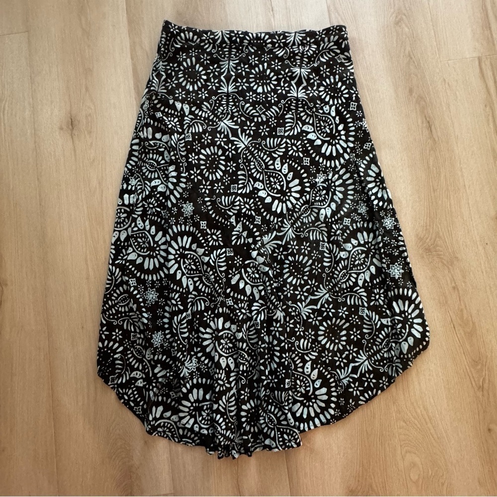 Brown and Teal Asymmetrical A-Line Midi Skirt